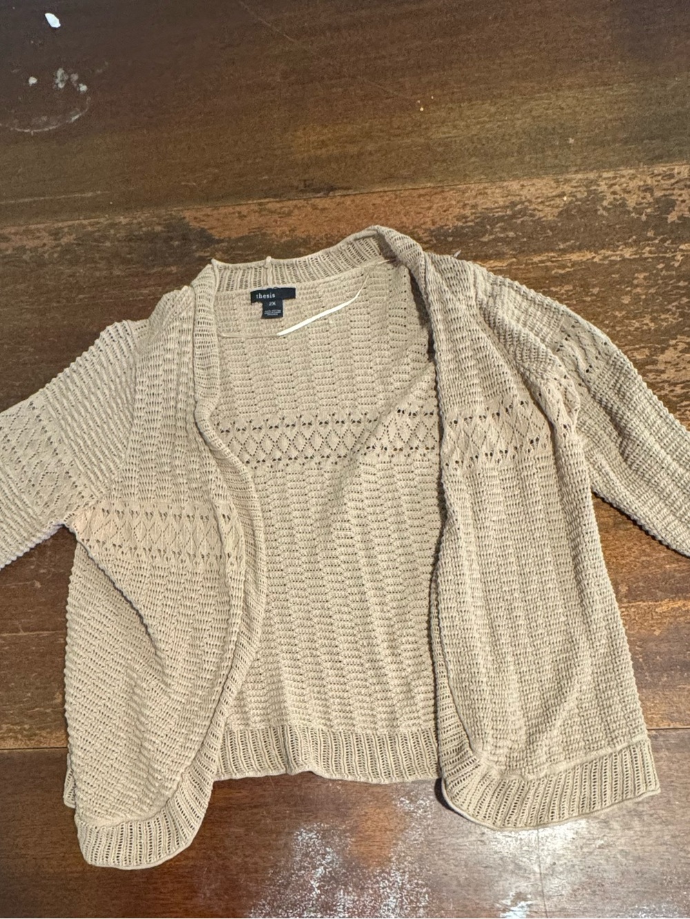 Open-Front Knit Cardigan in Light Beige